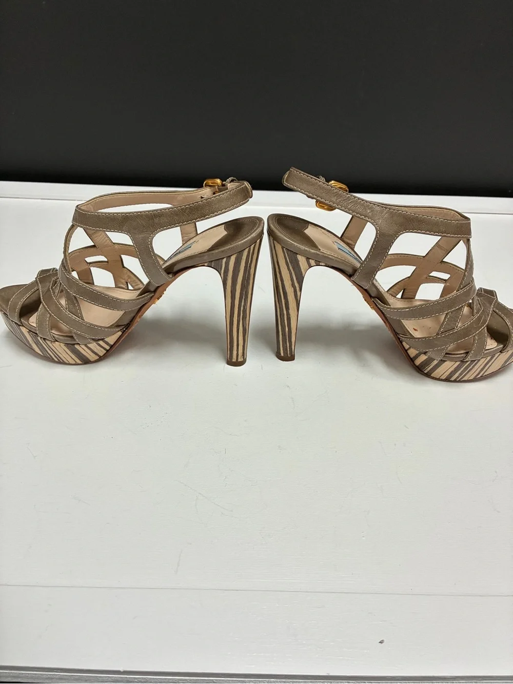 Prada Taupe Strappy Platform Heels